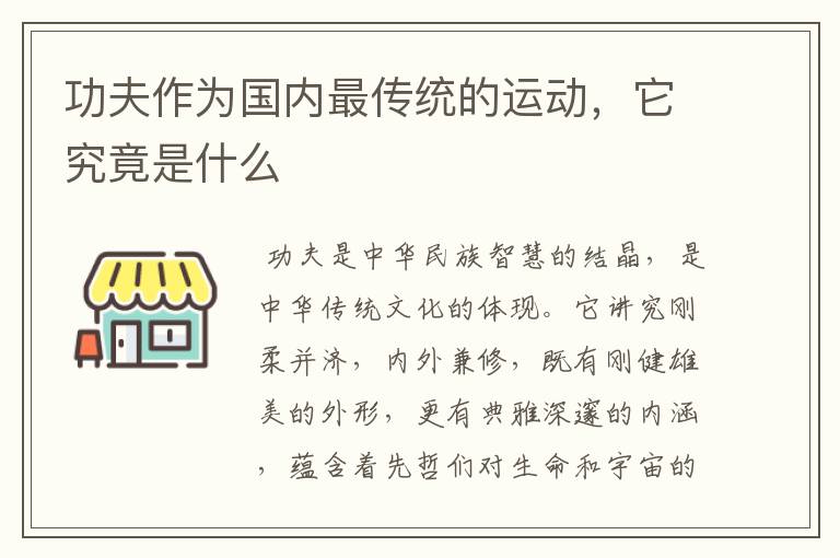 功夫作为国内最传统的运动，它究竟是什么