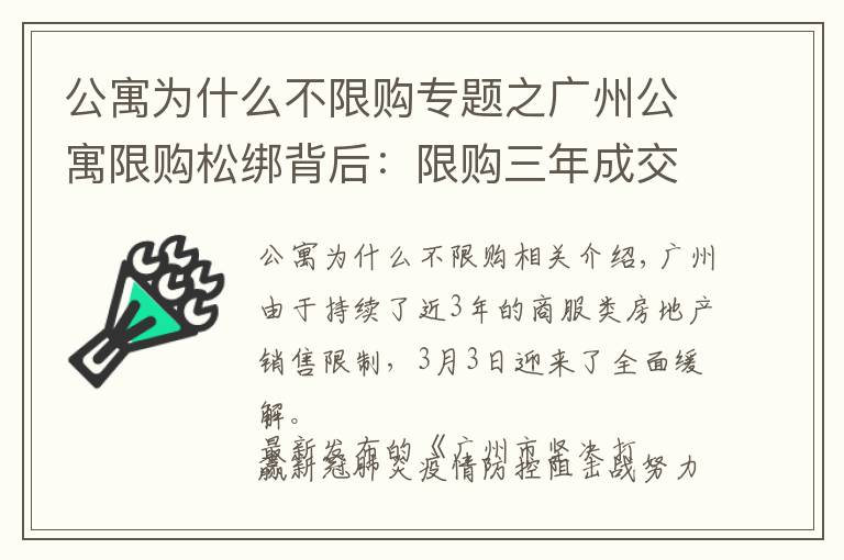 公寓为什么不限购专题之广州公寓限购松绑背后：限购三年成交锐减三成，超两万套公寓待售