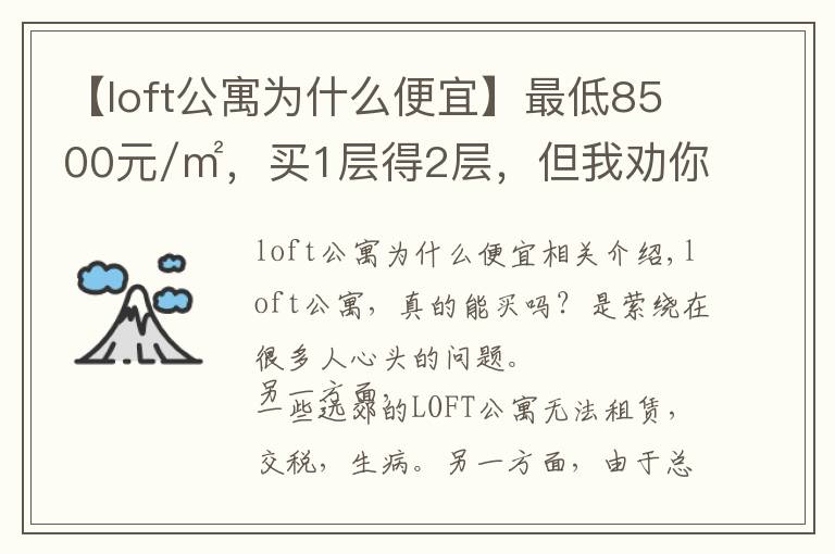 【loft公寓为什么便宜】最低8500元/㎡，买1层得2层，但我劝你谨慎