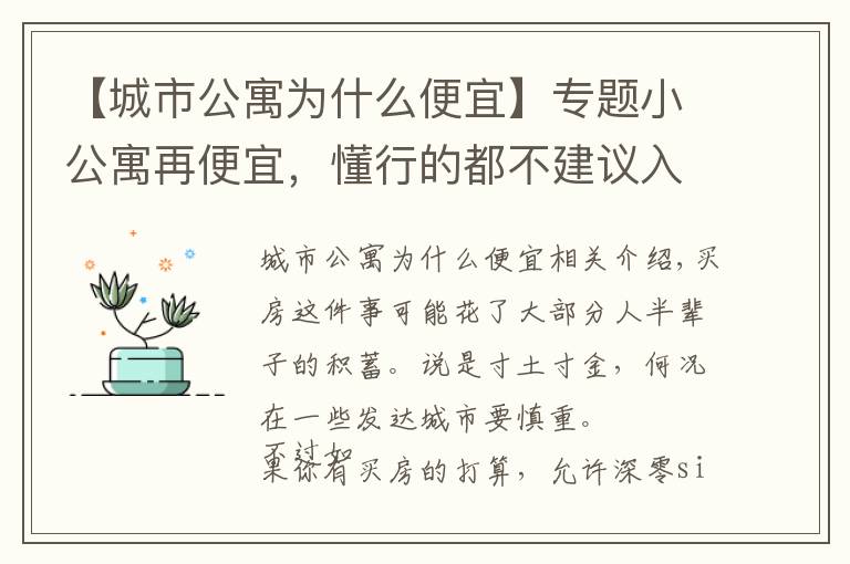 【城市公寓为什么便宜】专题小公寓再便宜，懂行的都不建议入手，还不是因为这4大“硬伤”