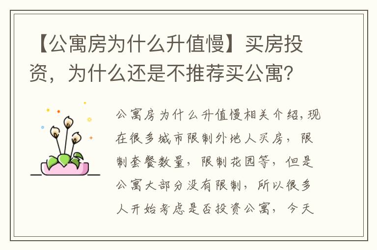 【公寓房为什么升值慢】买房投资，为什么还是不推荐买公寓？答案很明显