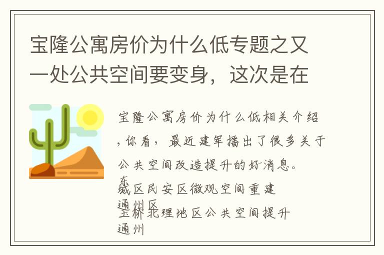 宝隆公寓房价为什么低专题之又一处公共空间要变身，这次是在丰台区