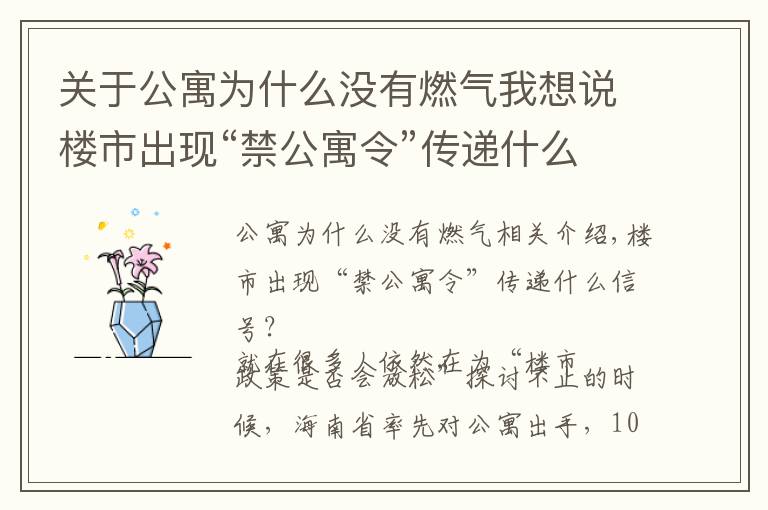 关于公寓为什么没有燃气我想说楼市出现“禁公寓令”传递什么信号？3大硬伤难以忍受