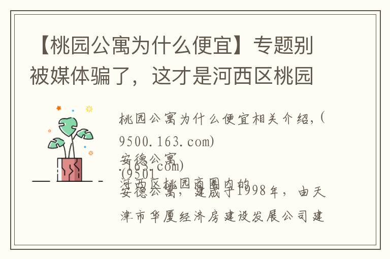 【桃园公寓为什么便宜】专题别被媒体骗了，这才是河西区桃园的真实房价，安德公寓小区点评