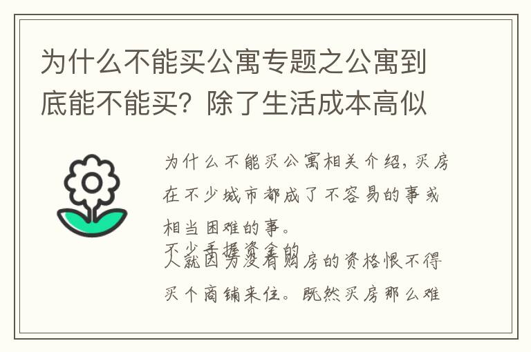 为什么不能买公寓专题之公寓到底能不能买？除了生活成本高似乎也没什么不好