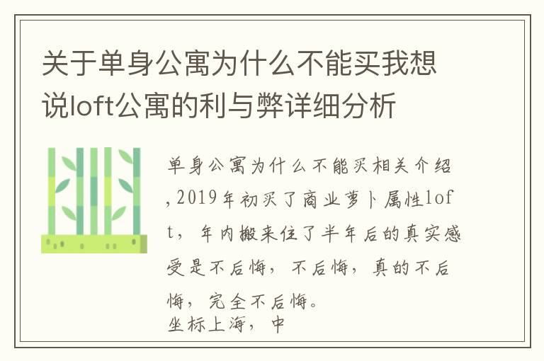 关于单身公寓为什么不能买我想说loft公寓的利与弊详细分析