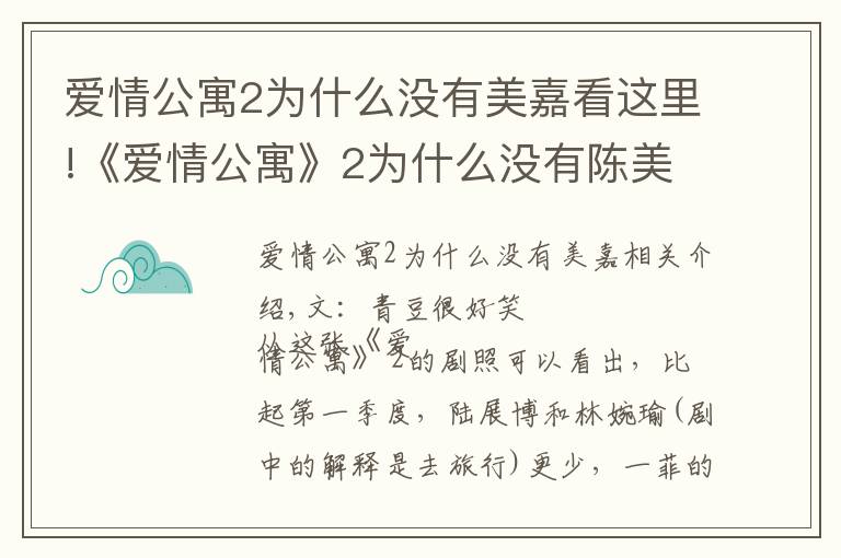 爱情公寓2为什么没有美嘉看这里!《爱情公寓》2为什么没有陈美嘉（李金铭饰）？陈赫劝说才回归