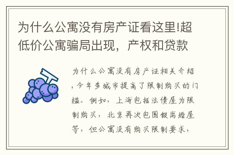 为什么公寓没有房产证看这里!超低价公寓骗局出现，产权和贷款都存在猫腻，还有6个缺点要了解