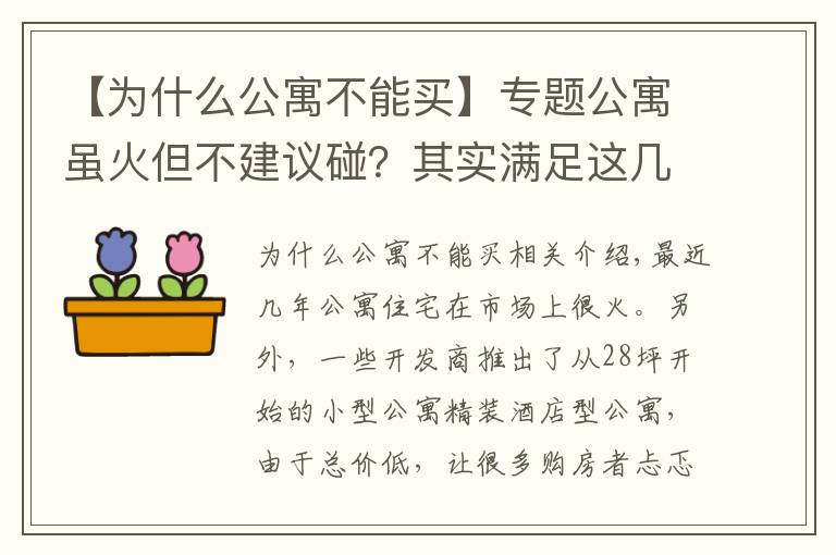 【为什么公寓不能买】专题公寓虽火但不建议碰？其实满足这几点也可买