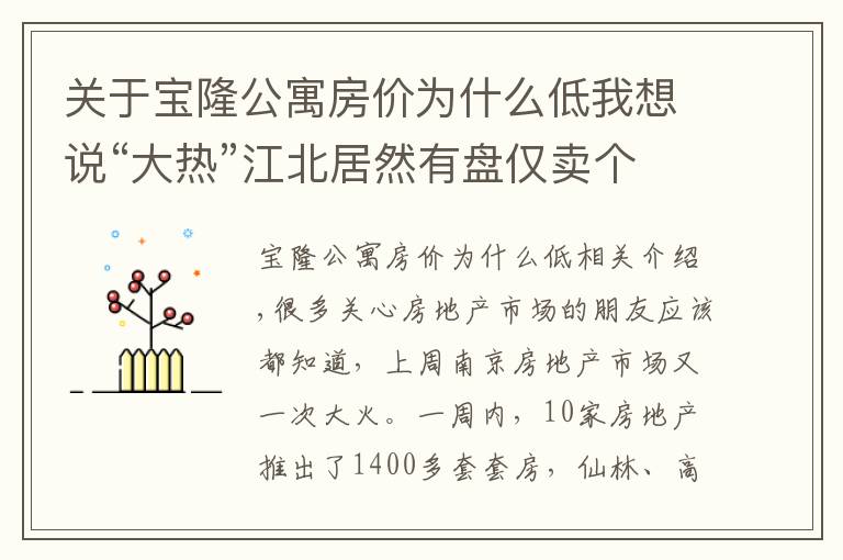 关于宝隆公寓房价为什么低我想说“大热”江北居然有盘仅卖个位数？这些盘竟也卖不动了