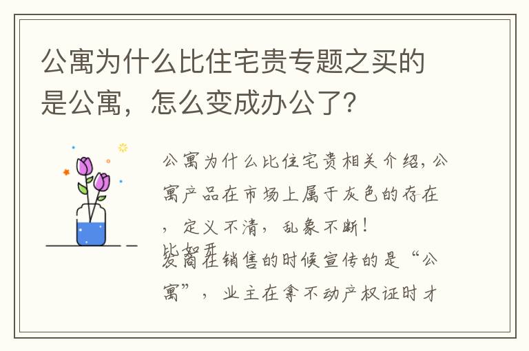 公寓为什么比住宅贵专题之买的是公寓，怎么变成办公了？