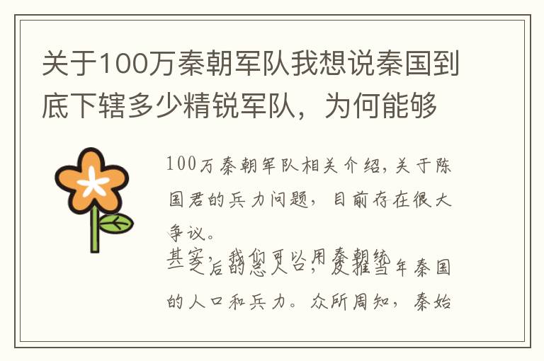 关于100万秦朝军队我想说秦国到底下辖多少精锐军队，为何能够东出统一六大强国？