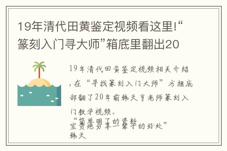 19年清代田黄鉴定视频看这里!“篆刻入门寻大师”箱底里翻出20年前韩天衡老师篆刻入门教学视频