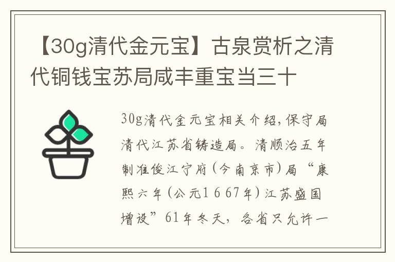【30g清代金元宝】古泉赏析之清代铜钱宝苏局咸丰重宝当三十