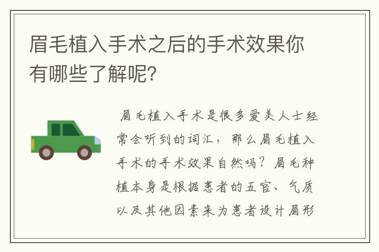 眉毛植入手术之后的手术效果你有哪些了解呢？