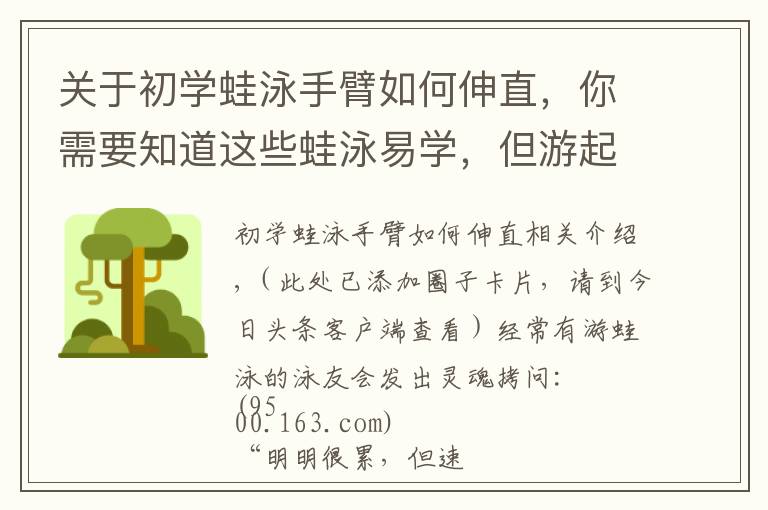 关于初学蛙泳手臂如何伸直，你需要知道这些蛙泳易学，但游起来慢？可能你忽略了这一点