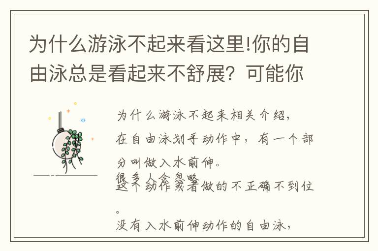 为什么游泳不起来看这里!你的自由泳总是看起来不舒展？可能你少了这个动作
