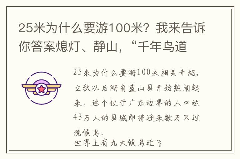 25米为什么要游100米？我来告诉你答案熄灯、静山，“千年鸟道”上县城与候鸟的“相处之道”