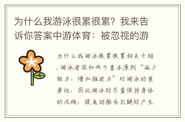 为什么我游泳很累很累？我来告诉你答案中游体育：被忽视的游泳原则 动力的均匀性
