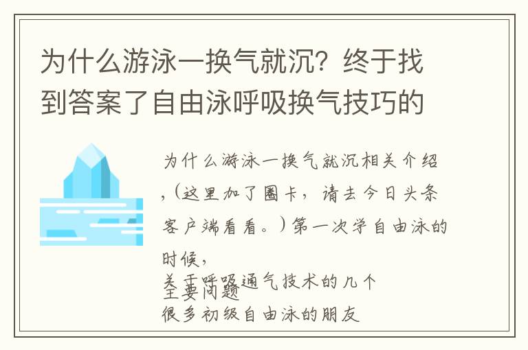为什么游泳一换气就沉？终于找到答案了自由泳呼吸换气技巧的四个要素