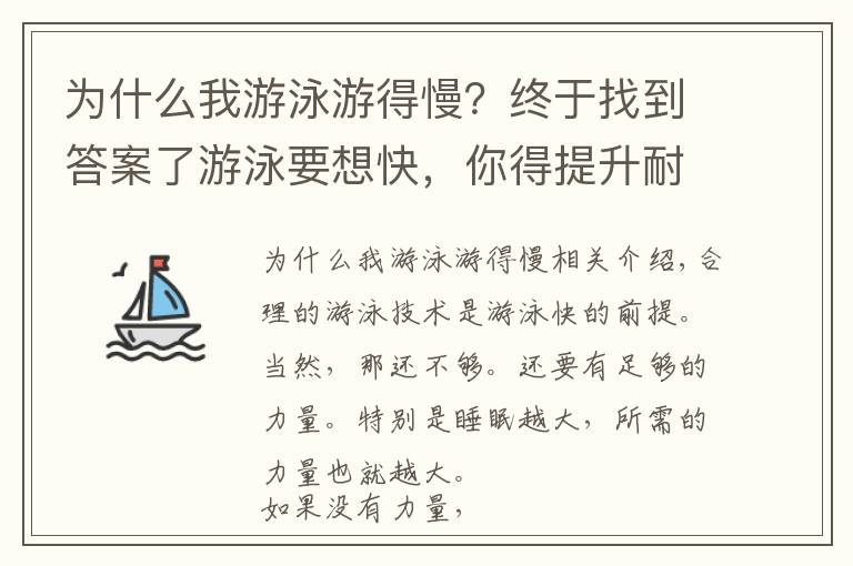 为什么我游泳游得慢？终于找到答案了游泳要想快，你得提升耐力