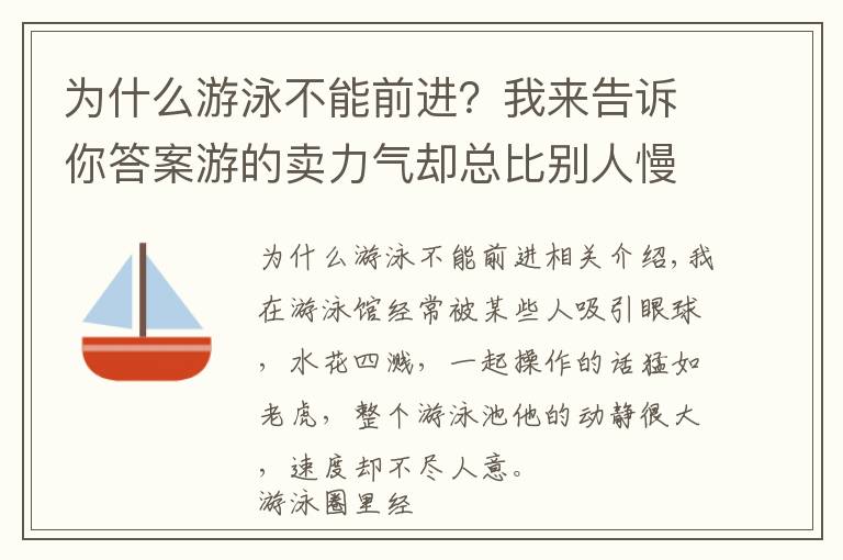 为什么游泳不能前进？我来告诉你答案游的卖力气却总比别人慢，除了“玩命游”你更该学会游泳正确发力