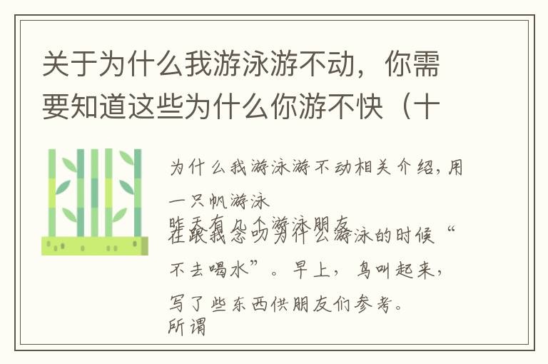 关于为什么我游泳游不动，你需要知道这些为什么你游不快（十二）