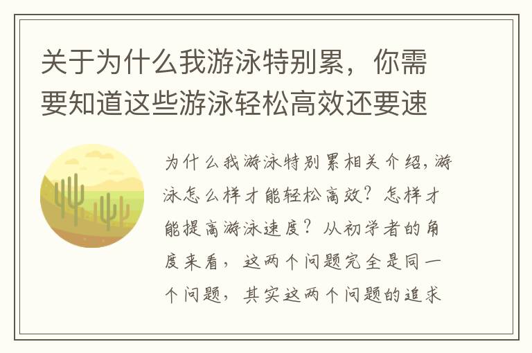 关于为什么我游泳特别累，你需要知道这些游泳轻松高效还要速度快？游泳力量的平滑稳定很关键