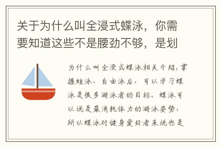 关于为什么叫全浸式蝶泳，你需要知道这些不是腰劲不够，是划水动作不对，蝶泳先游进来再说