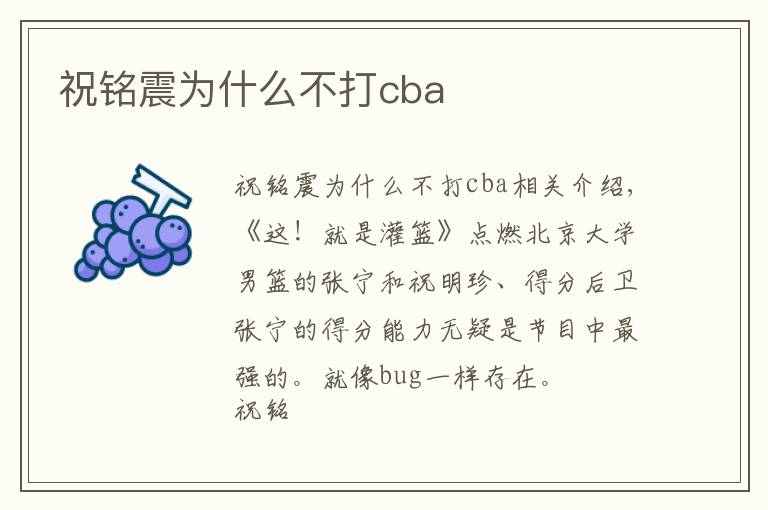 祝铭震为什么不打cba