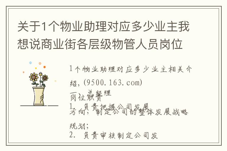 关于1个物业助理对应多少业主我想说商业街各层级物管人员岗位职责，够详细