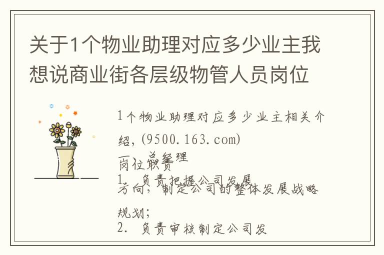 关于1个物业助理对应多少业主我想说商业街各层级物管人员岗位职责，够详细