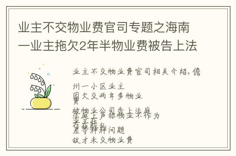 业主不交物业费官司专题之海南一业主拖欠2年半物业费被告上法庭，法院驳回……