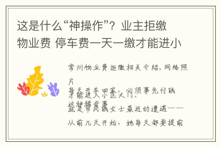 这是什么“神操作”？业主拒缴物业费 停车费一天一缴才能进小区