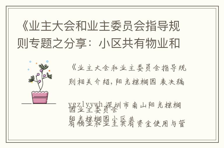 《业主大会和业主委员会指导规则专题之分享：小区共有物业和共有资金使用与管理办法