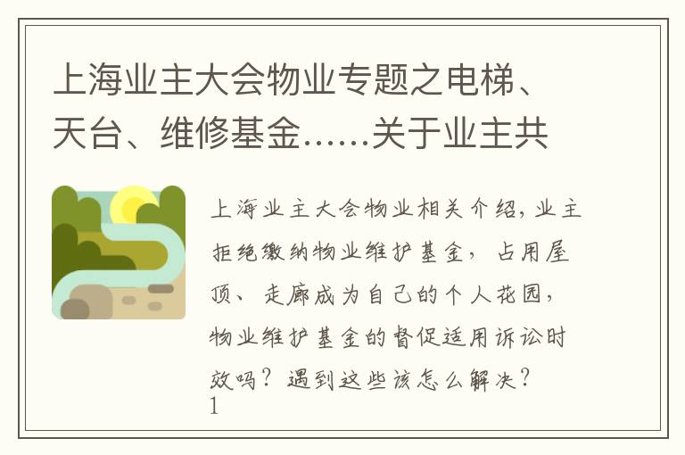 上海业主大会物业专题之电梯、天台、维修基金……关于业主共有权问题的10个案例为您答疑解惑！