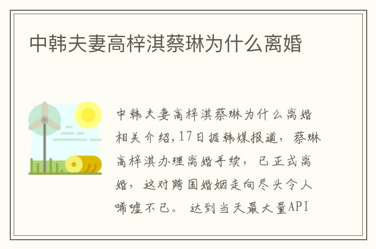 中韩夫妻高梓淇蔡琳为什么离婚