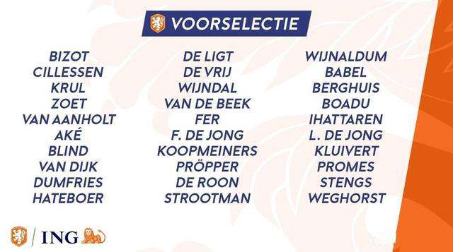 荷兰队名单 荷兰国家队公布初选大名单，重新绽放的郁金香愈发娇艳