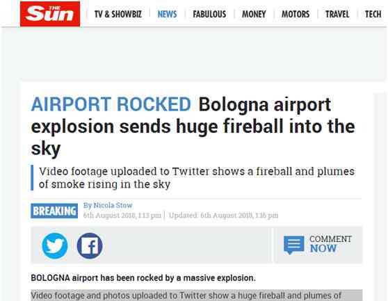 博洛尼亚机场 意大利博洛尼亚一机场附近发生爆炸 3死60伤