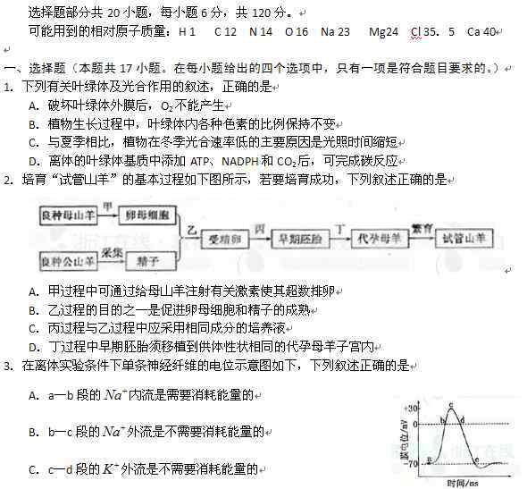 2011浙江理综 2011浙江全国统一高考理综卷