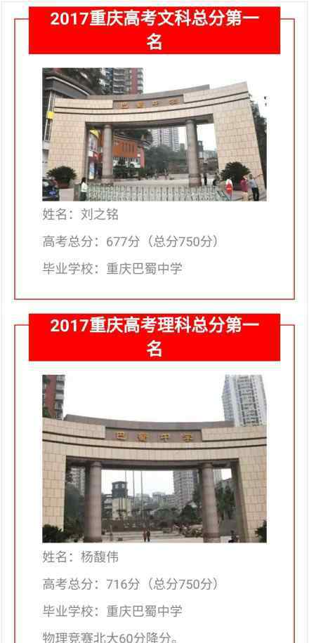 杨馥伟 2017重庆高考理科状元：杨馥伟716分