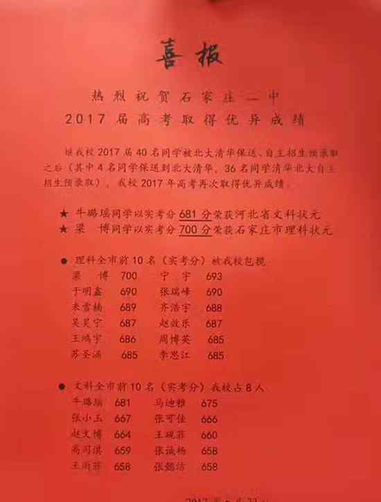 河北理科状元2017 2017河北省高考状元出炉