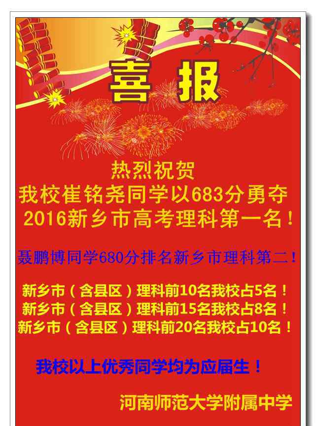 河南师范大学附属中学 河南师范大学附属中学2016高考喜报