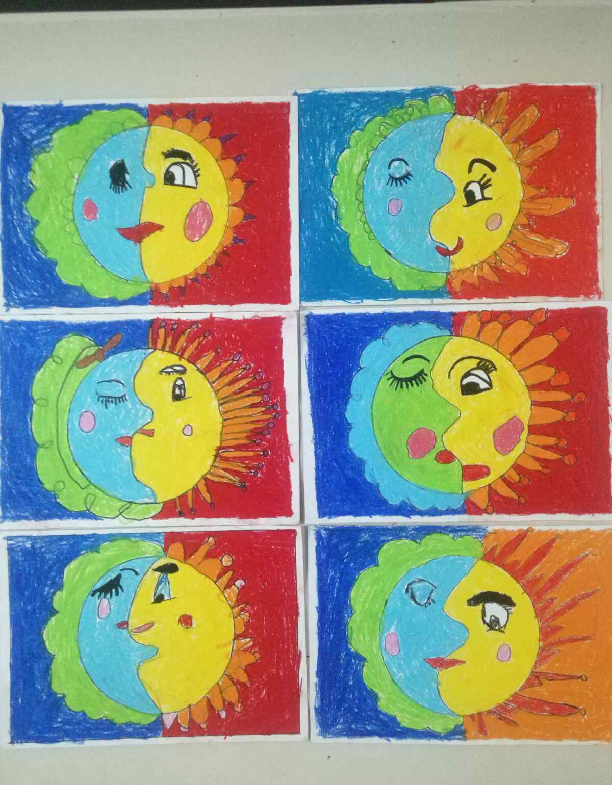 对比色的画 课程分享――冷暖对比色画太阳和月亮