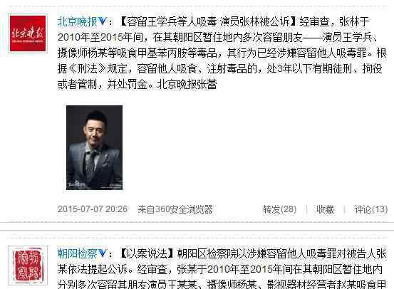 张学兵 演员张林被公诉曾是《重案六组》主演 因容留张学兵等吸毒