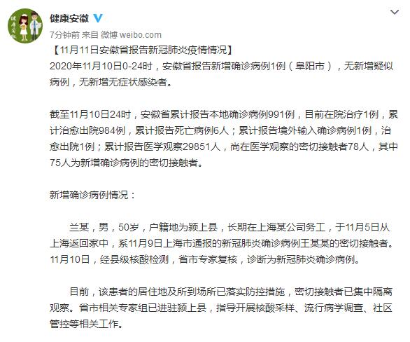 安徽新增1例确诊病例 系11月9日上海通报病例密接者真相是什么？