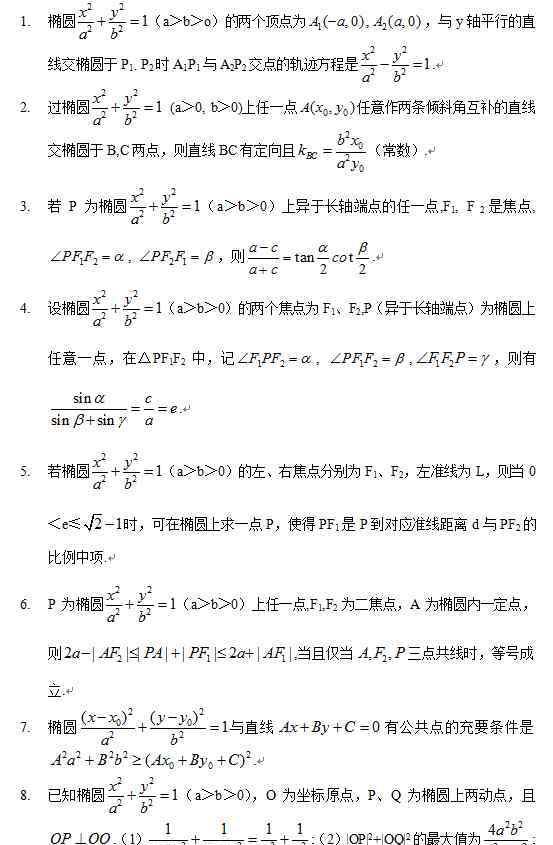 圆锥曲线的神级结论 圆锥曲线秒杀大题特殊结论总结