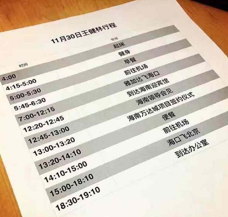 万达行集团 万达集团官微曝光首富王健林一天行程表：4点起床 工作排满