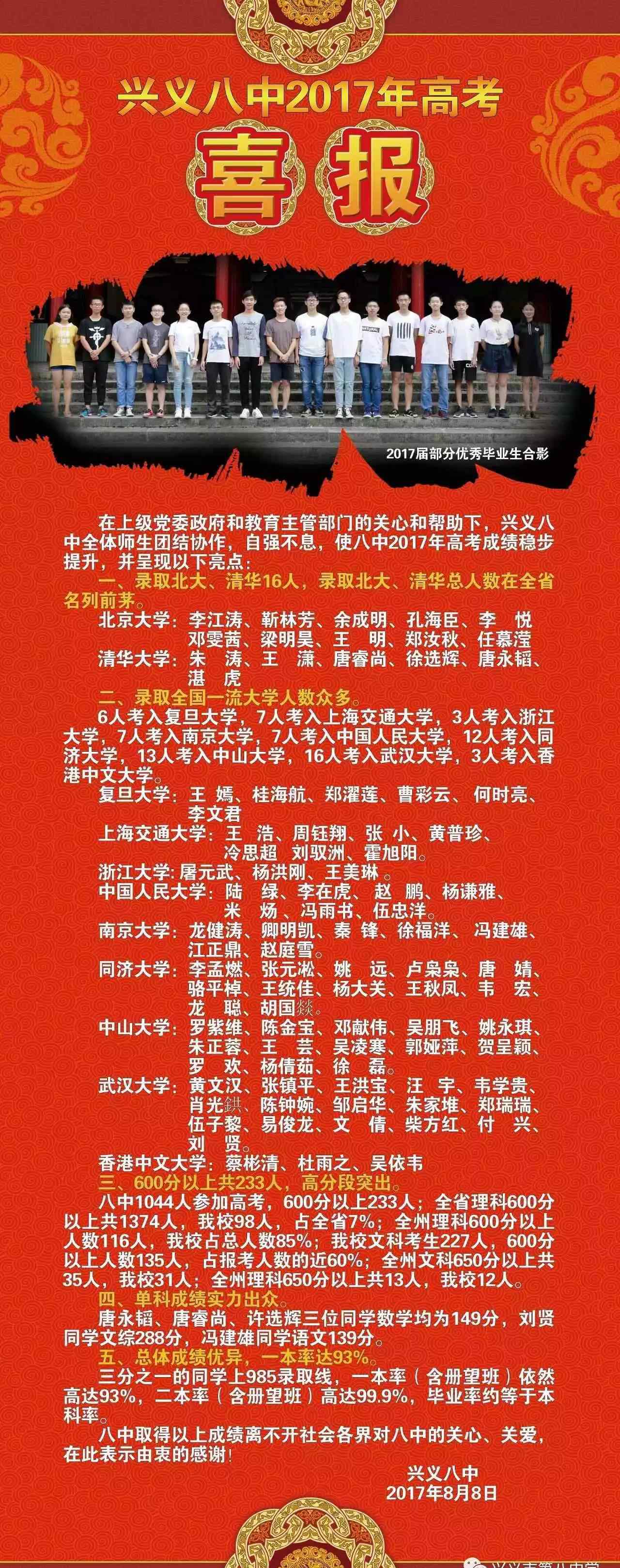 衡阳市八中2017高考喜报兴义八中17年高考招生喜讯