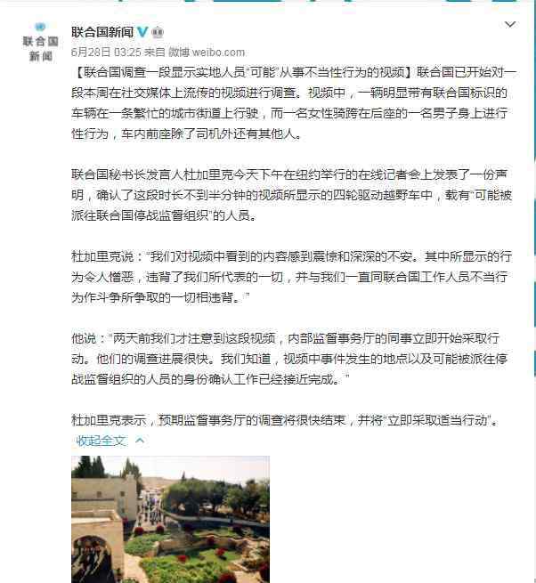 不雅照事件 联合国人员车内不雅视频事件处理结果来了，当事人停薪停职